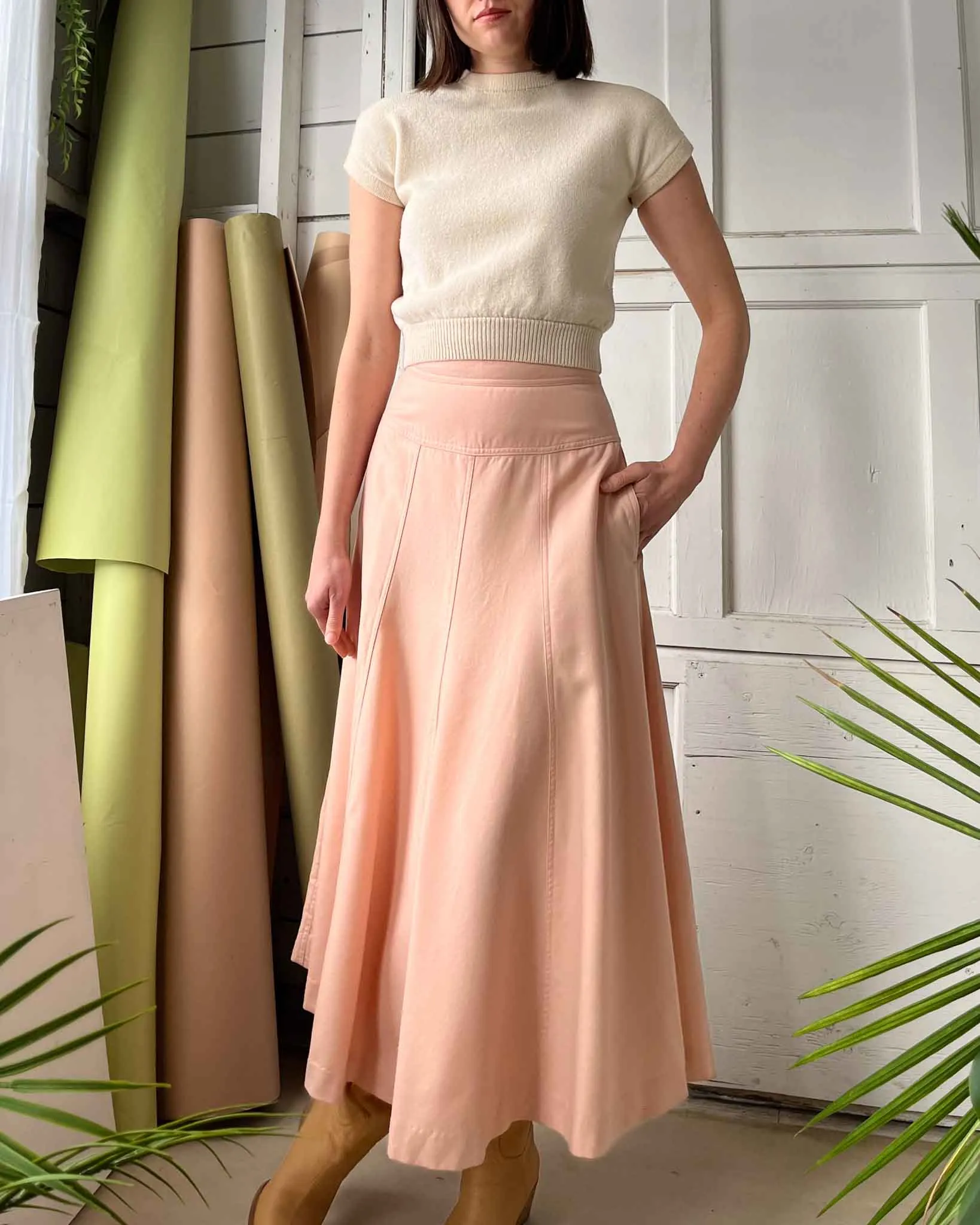 80s Pink Drop Waist Skirt | S