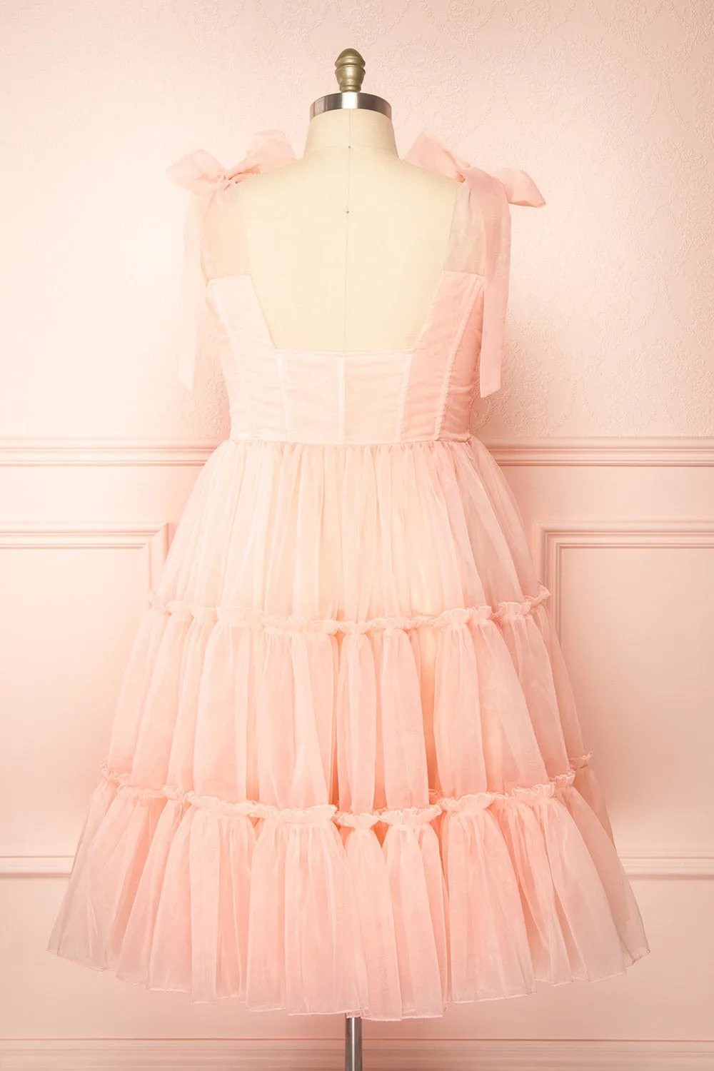 Abigail | Tiered Pink Tulle Midi Dress