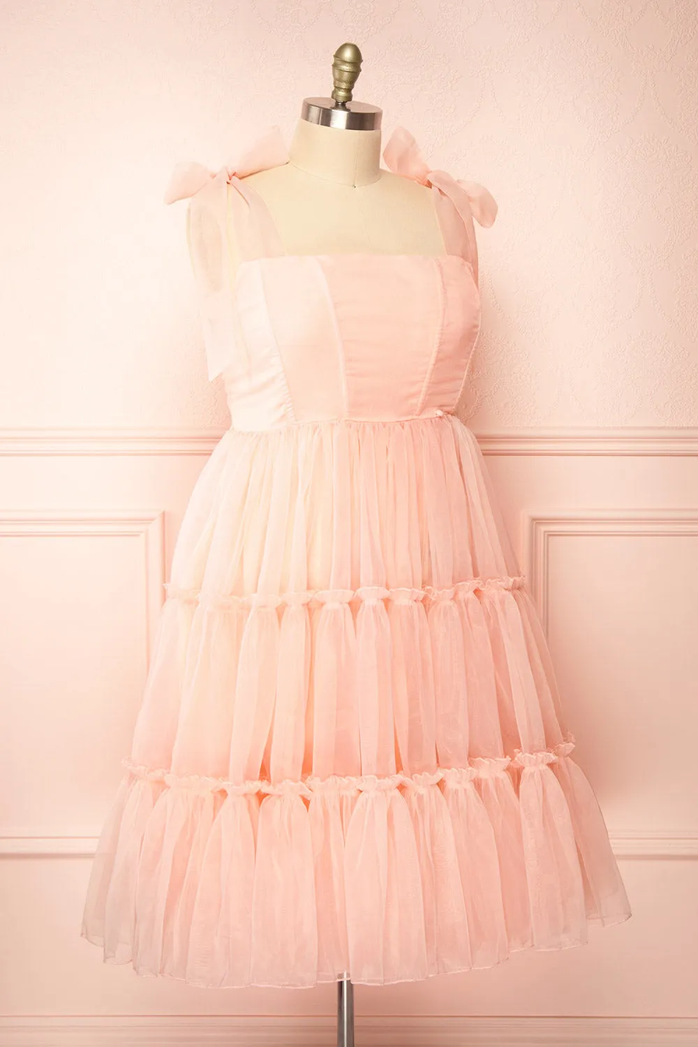 Abigail | Tiered Pink Tulle Midi Dress