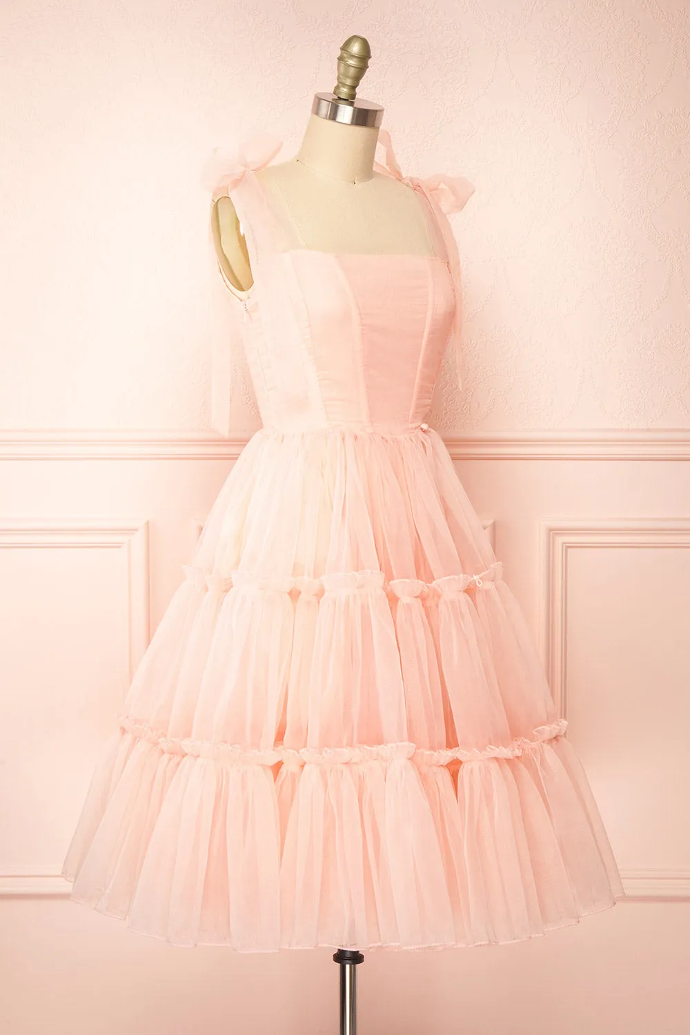 Abigail | Tiered Pink Tulle Midi Dress