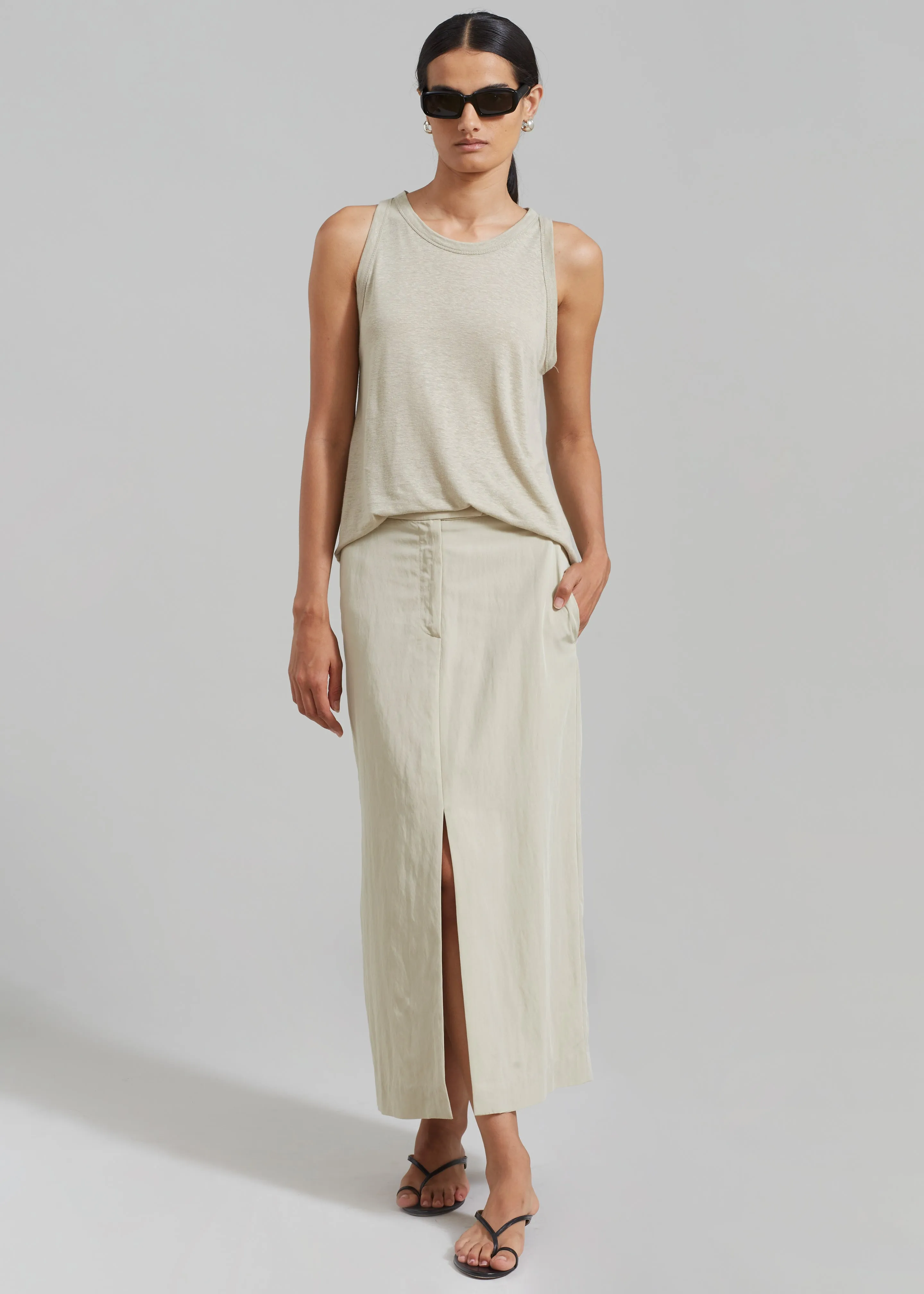 Anastasia Slit Midi Skirt - Sage