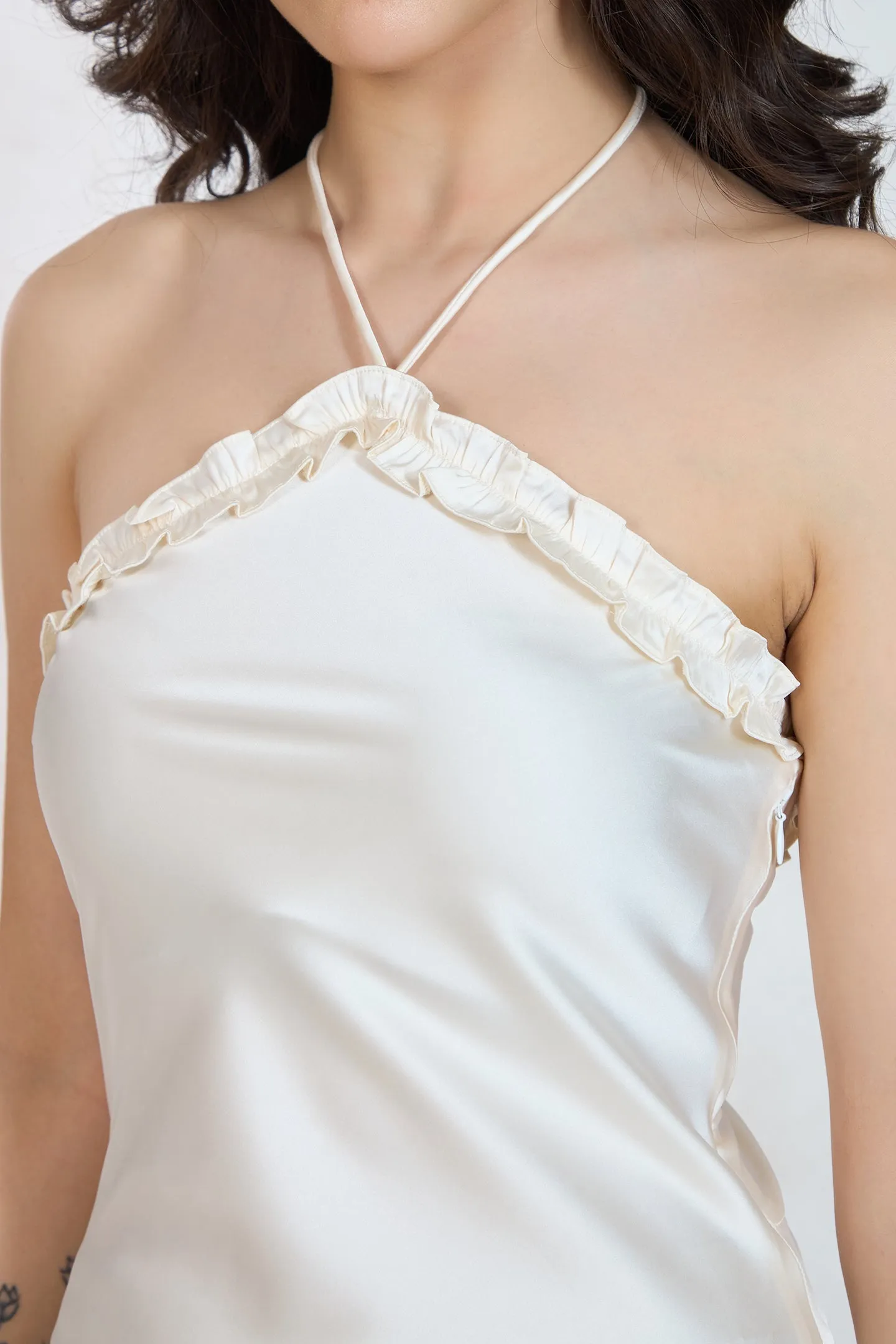 Ashley|Lycra Satin Halter Dress