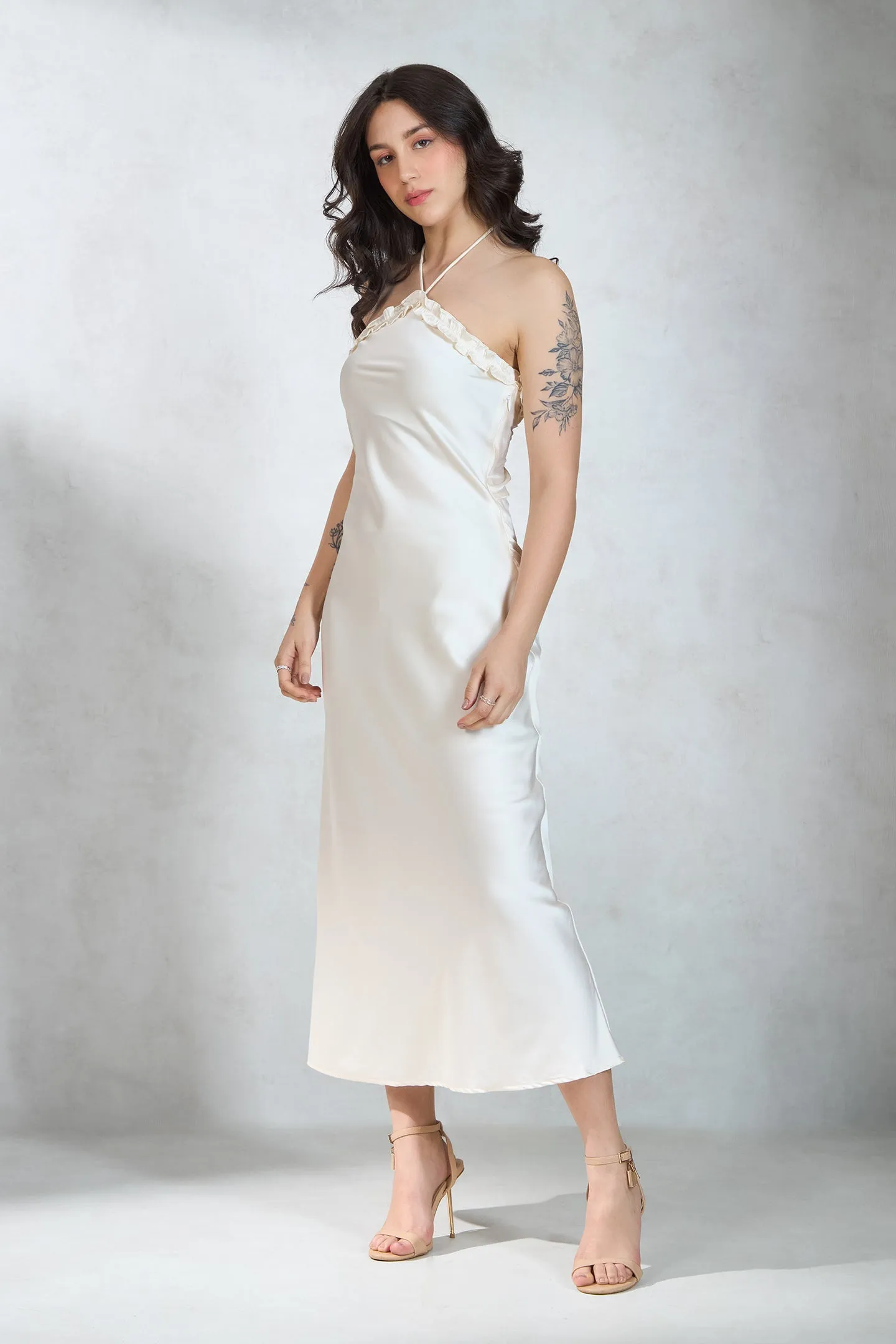 Ashley|Lycra Satin Halter Dress