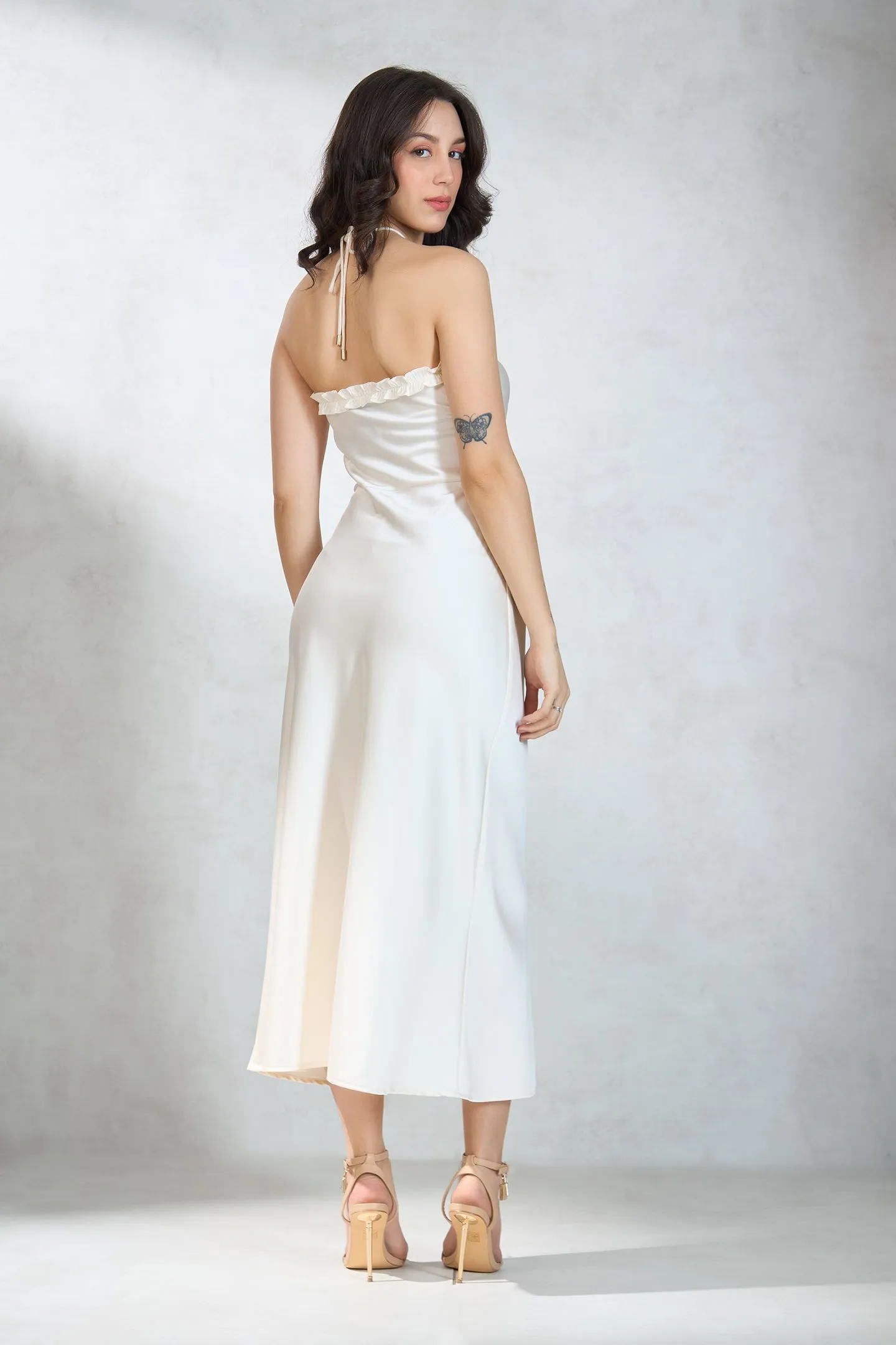 Ashley|Lycra Satin Halter Dress