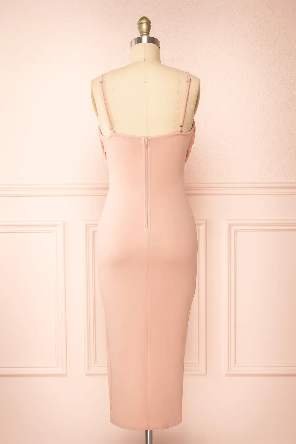 Astoria Pink | Fitted Midi Dress w/ Cowl Neck