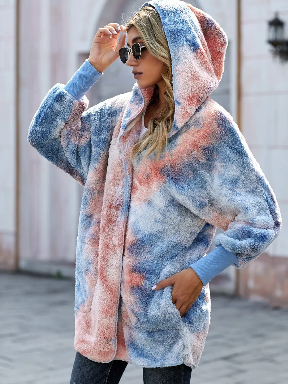 Blue and Peach Tie-Dye Fleece