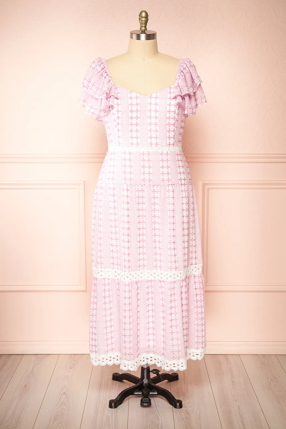 Brogae | Ruffled Openwork Midi Dress