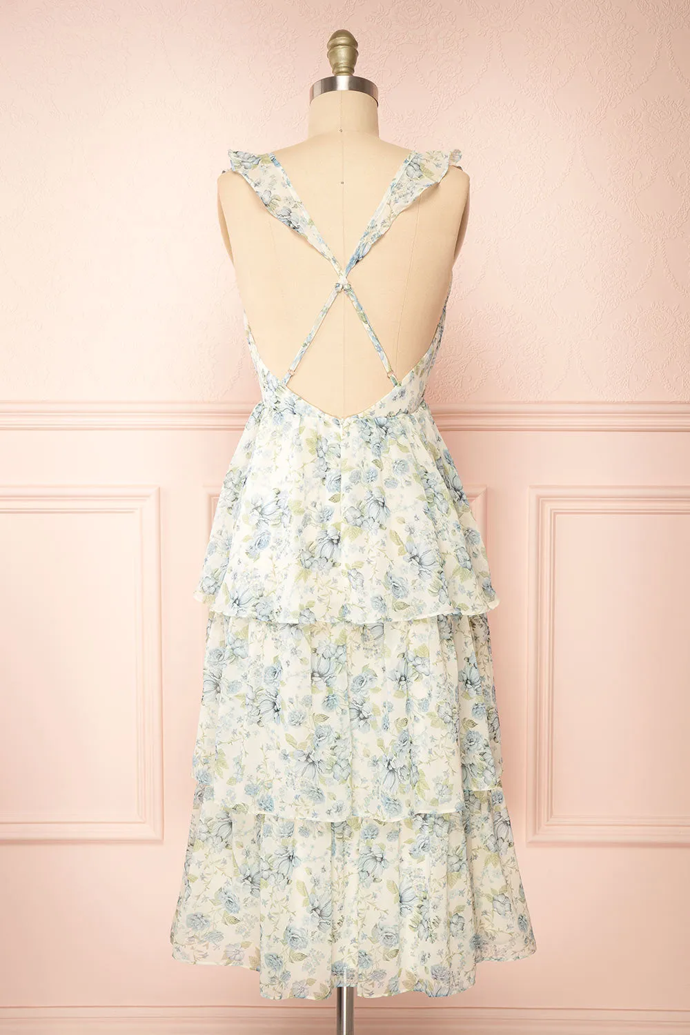 Calania | Tiered Floral Midi Dress w/ Ruffles