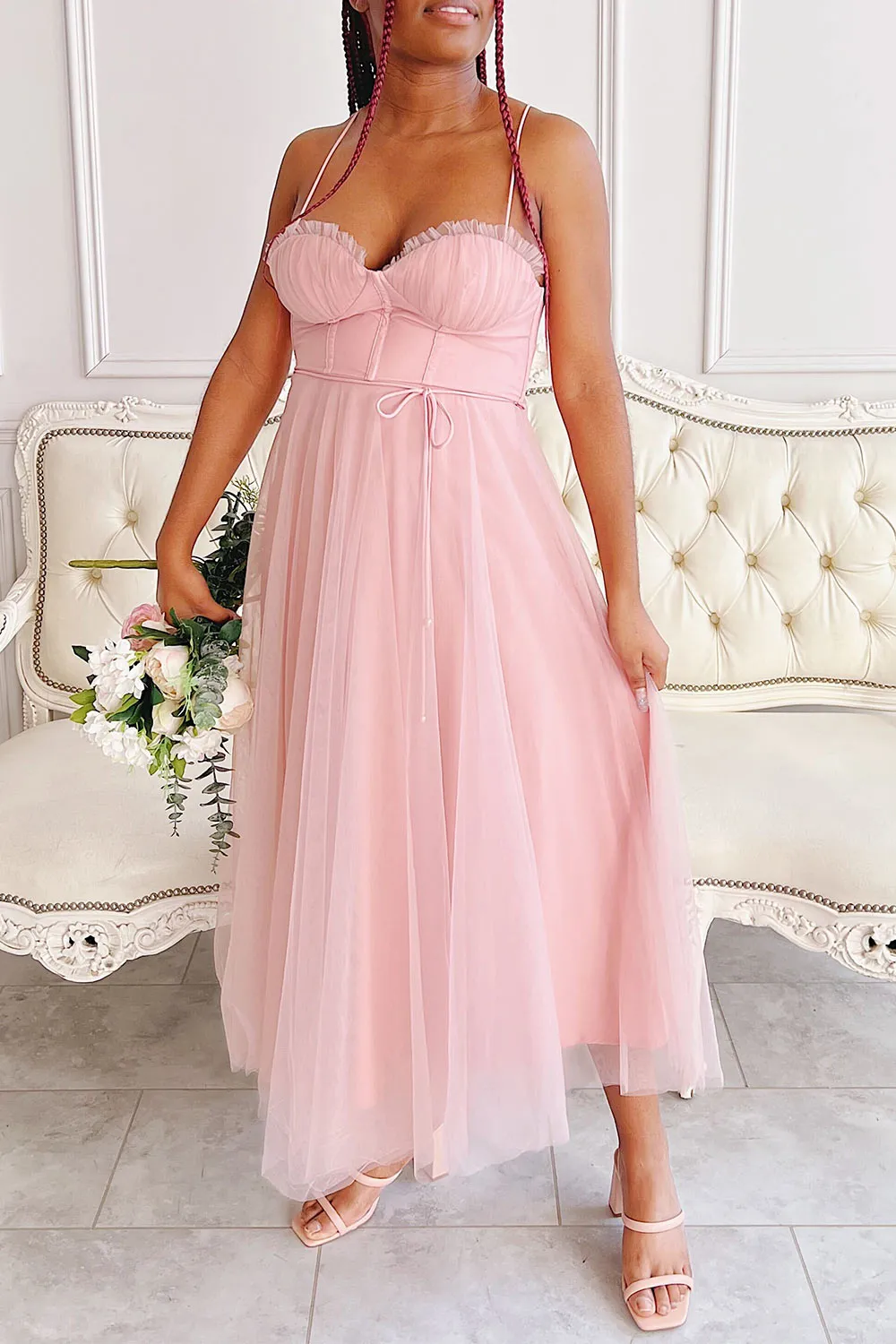 Chaya Pink | Midi Tulle Dress w/ Corset