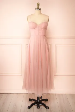 Chaya Pink | Midi Tulle Dress w/ Corset