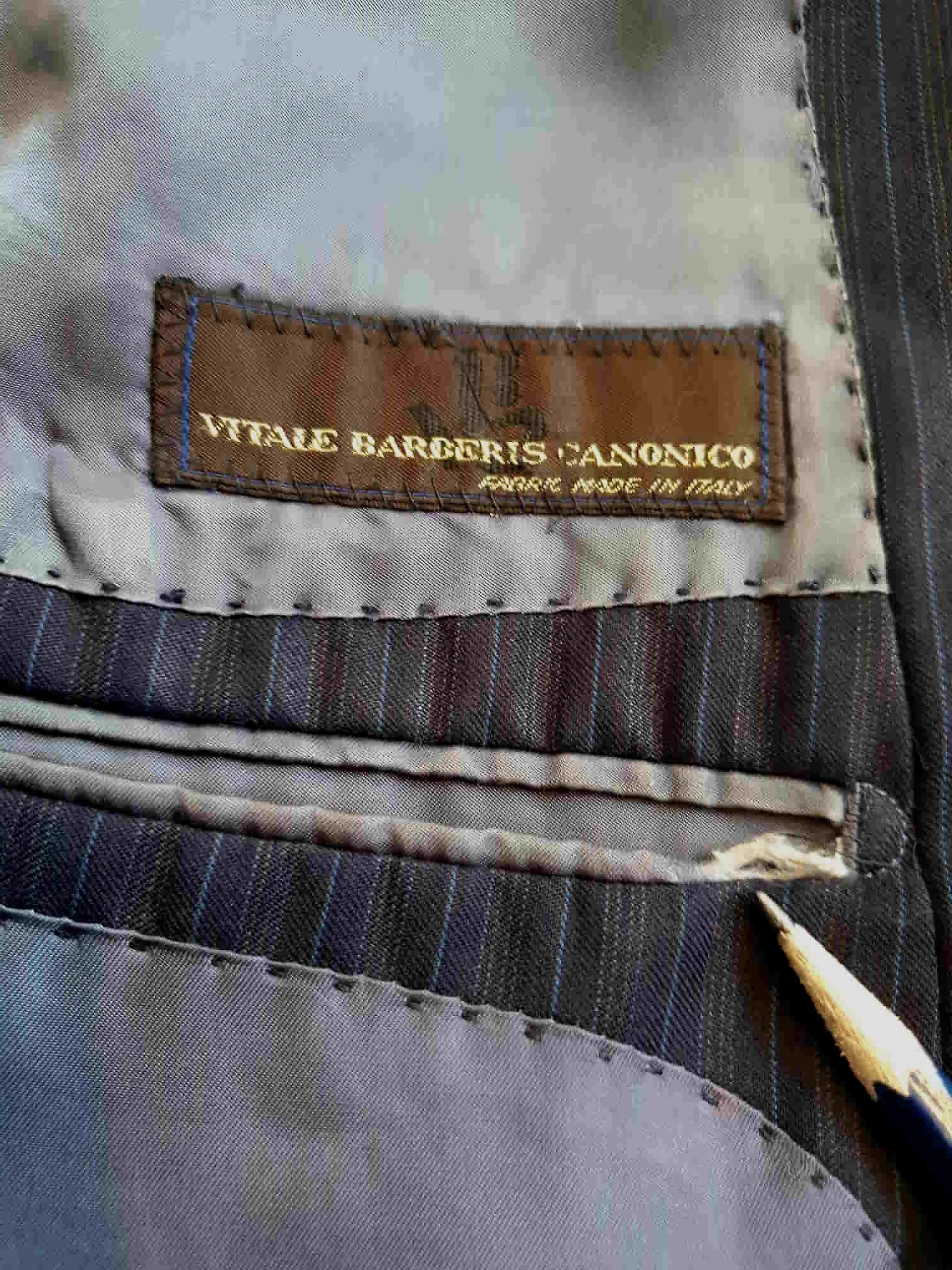 Classic Navy Blue Pinstriped Wool Jacket - Strickland & Sons Savile Row - 2010 - 42R