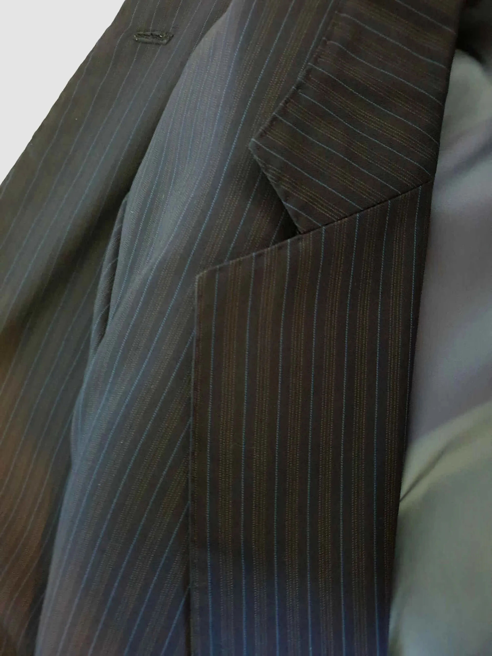 Classic Navy Blue Pinstriped Wool Jacket - Strickland & Sons Savile Row - 2010 - 42R