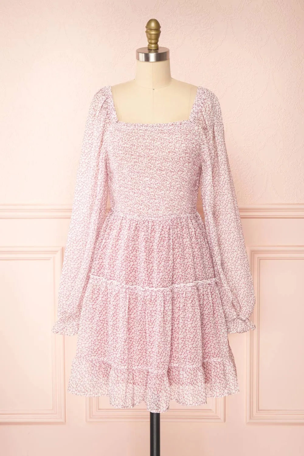 Daisa Mauve | Midi Floral Dress w/ Long Sleeves