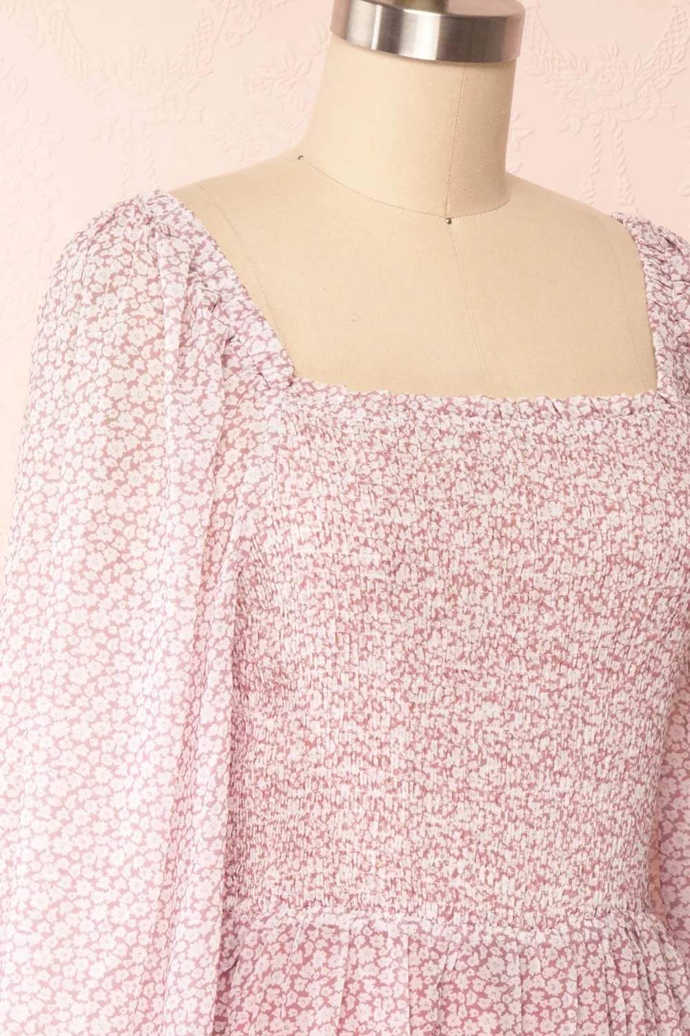 Daisa Mauve | Midi Floral Dress w/ Long Sleeves