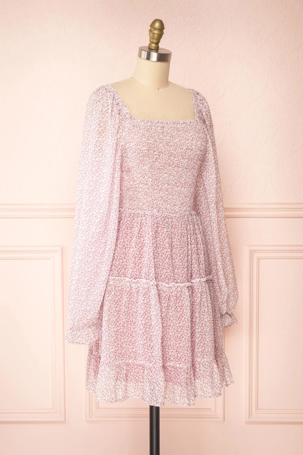 Daisa Mauve | Midi Floral Dress w/ Long Sleeves