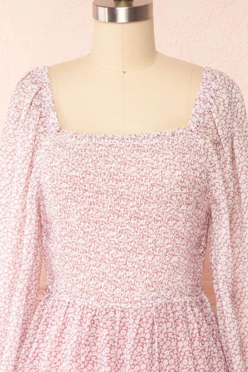 Daisa Mauve | Midi Floral Dress w/ Long Sleeves