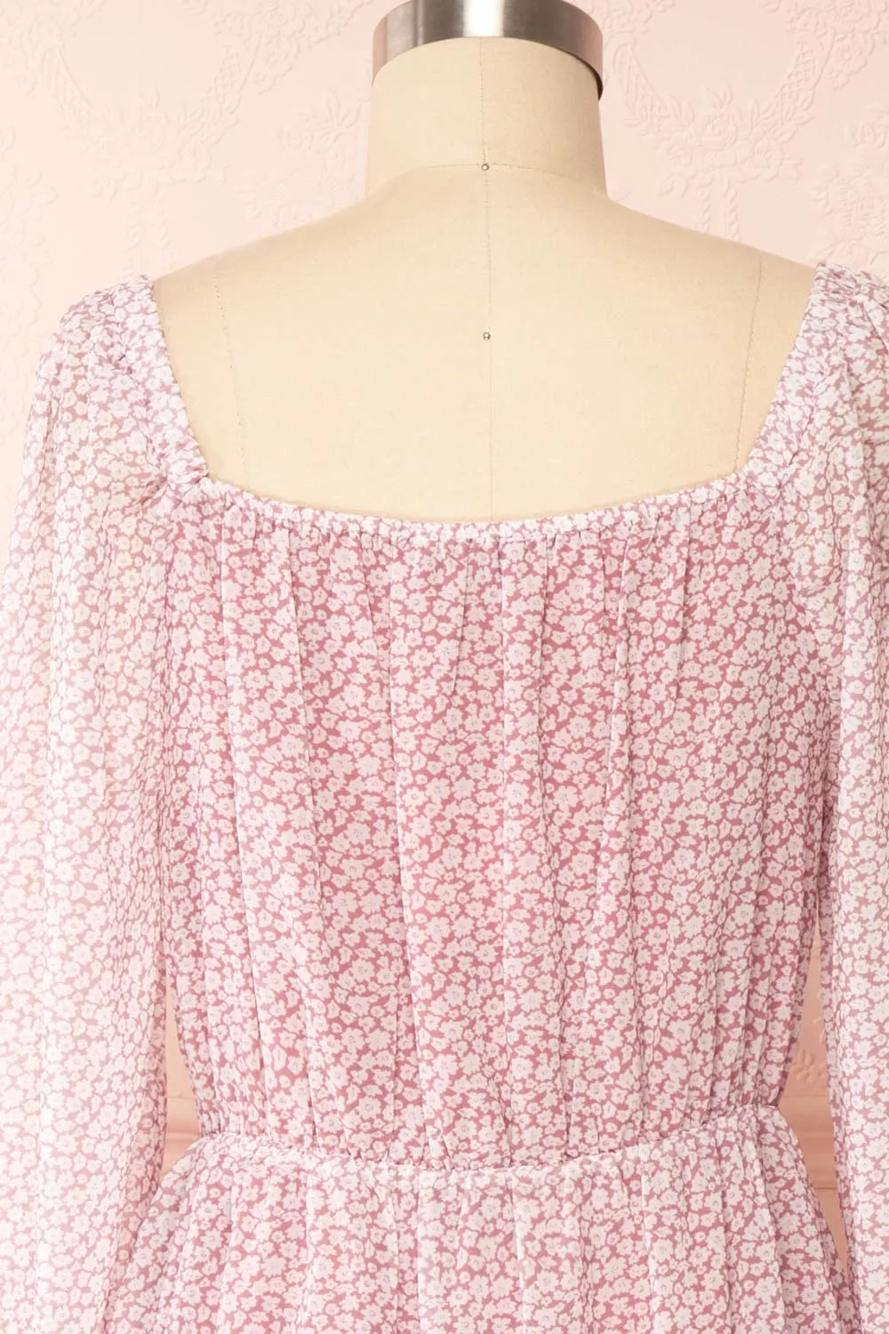 Daisa Mauve | Midi Floral Dress w/ Long Sleeves