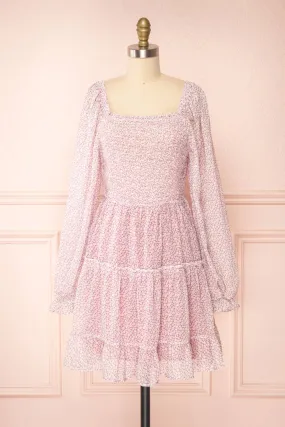 Daisa Mauve | Midi Floral Dress w/ Long Sleeves