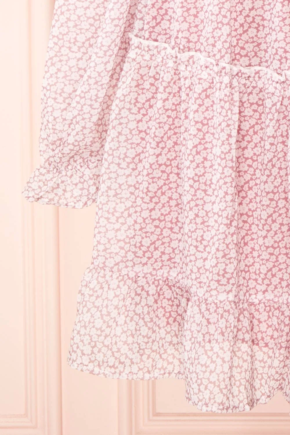 Daisa Mauve | Midi Floral Dress w/ Long Sleeves