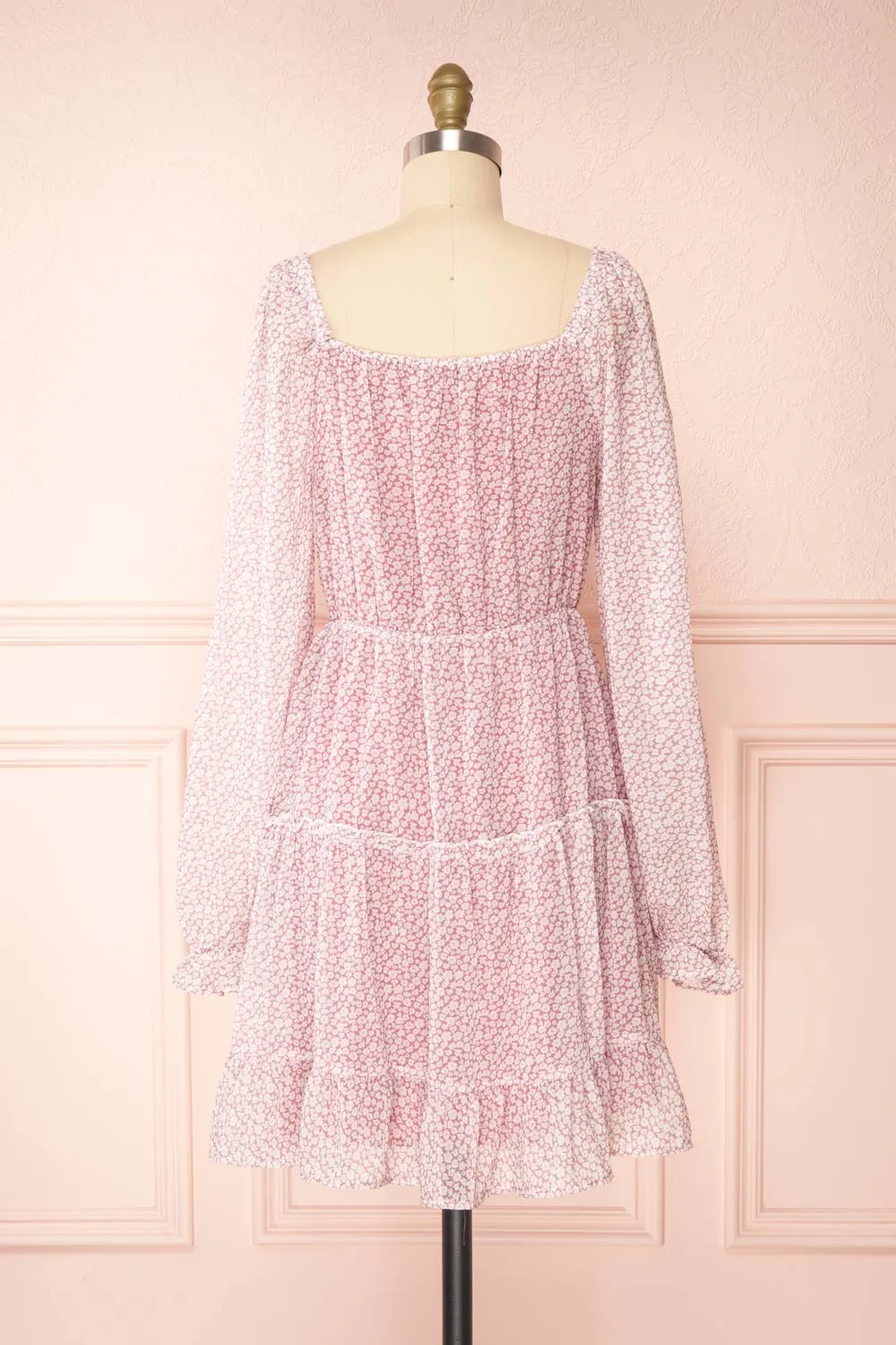 Daisa Mauve | Midi Floral Dress w/ Long Sleeves