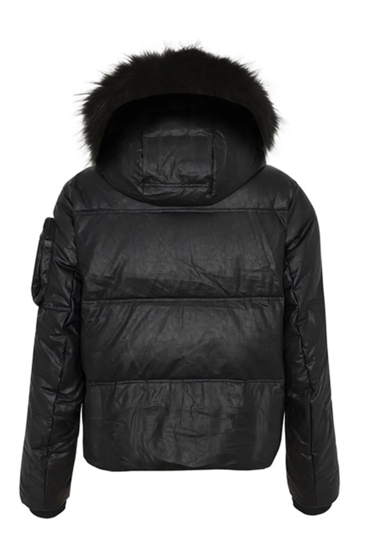 High Society Dakota Black Downfilled Faux Leather Ski Jacket with Fur Hood