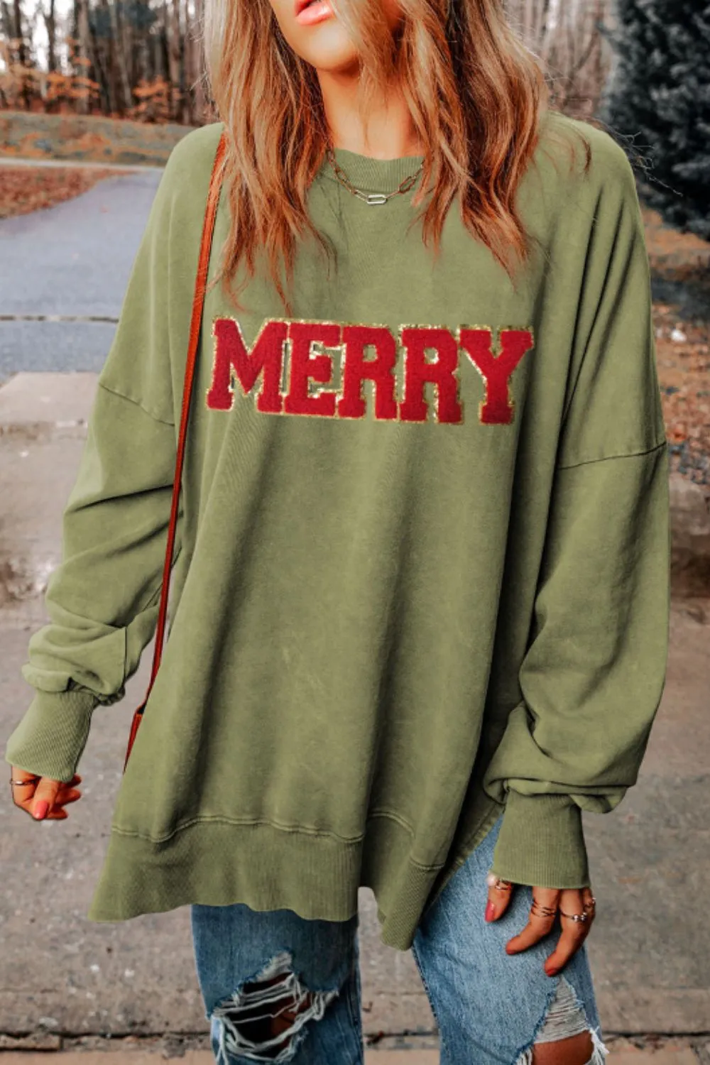 kesley MERRY Side Slit Long Sleeve Sweatshirt