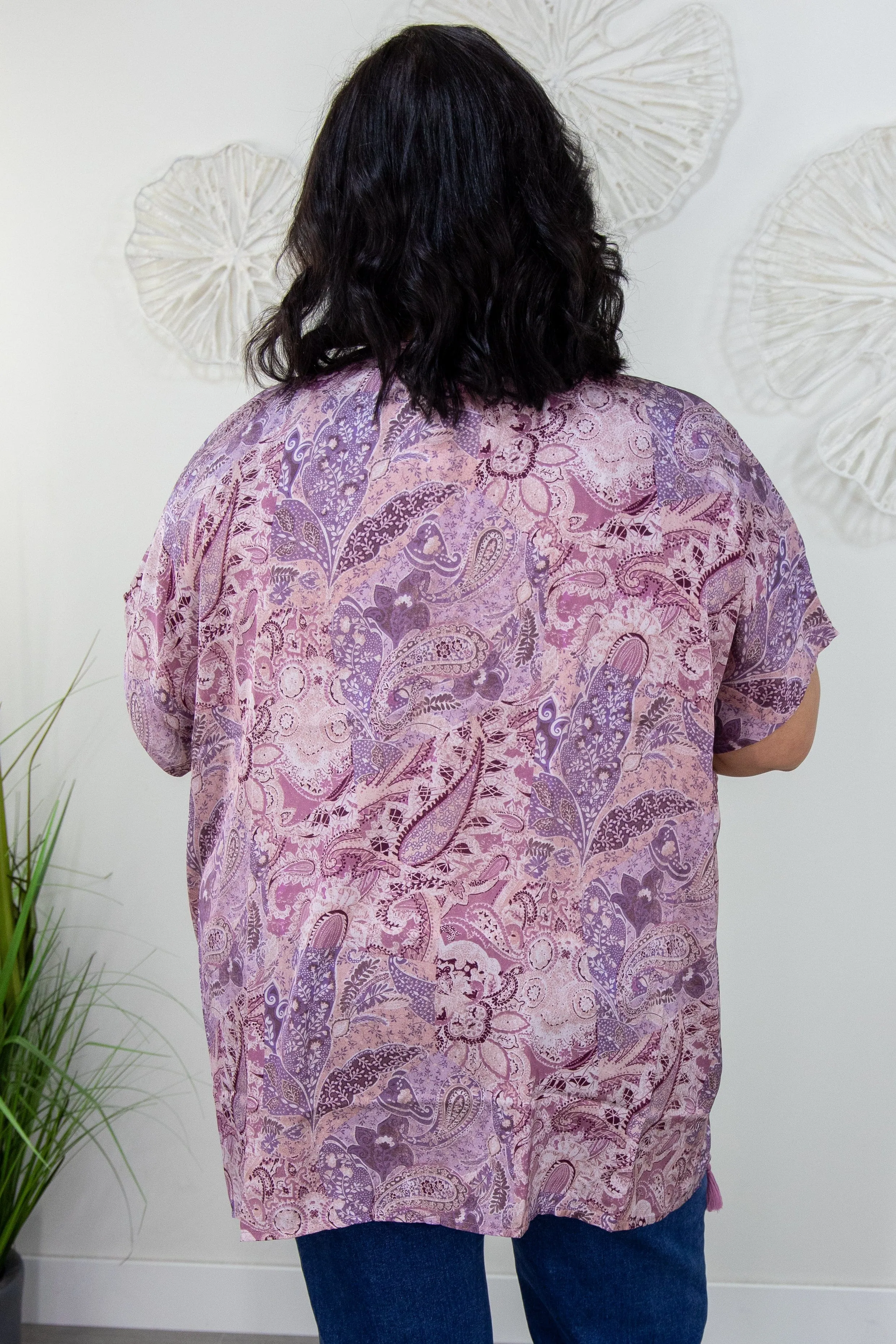 Lavender Paisley Satin Kimono