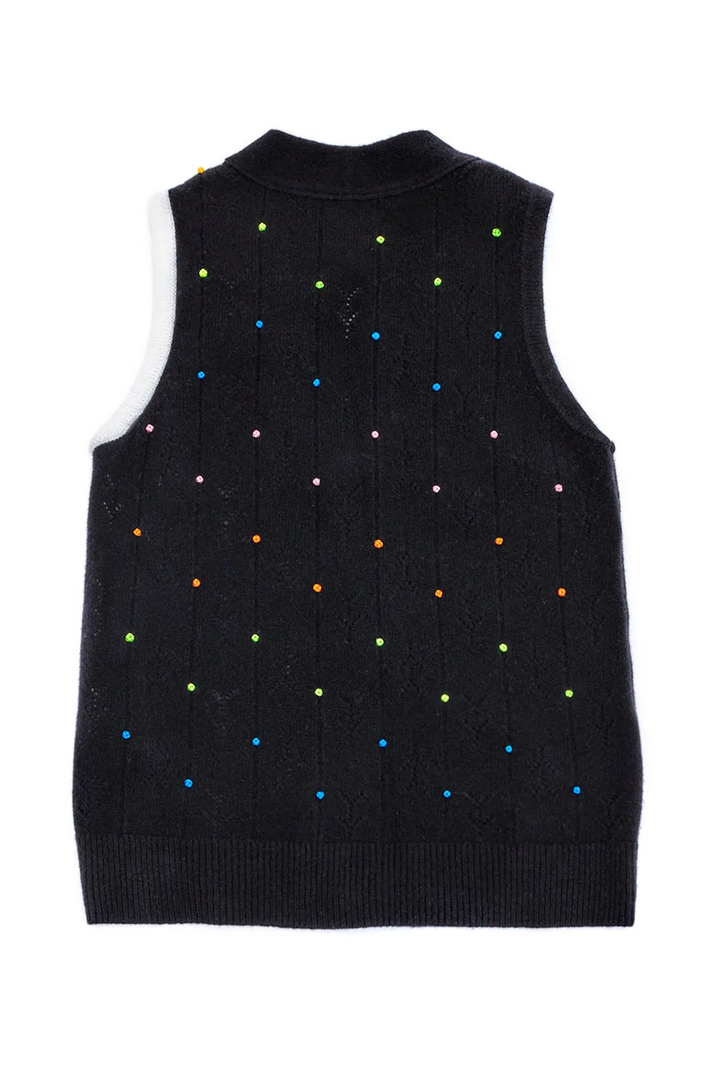 Rosie Grandma Vest in Black/White Lambswool