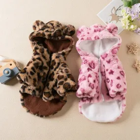 Warm Fleece Leopard Print Dog Hoodie for Small Dogs - Autumn/Winter Collection