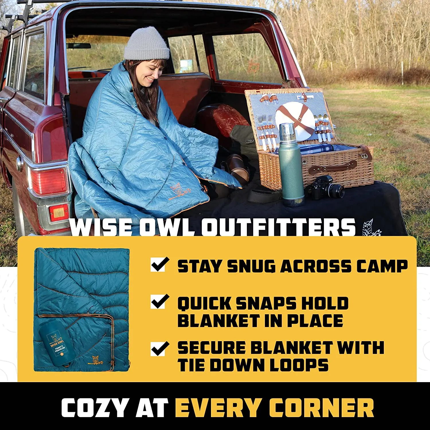Wise Owl Outfitters Camping Blankets for Cold Weather - Puffy, Packable, Compact, Warm & Insulated Camping Quilt - Outdoor Blanket for Stadium, Backpacking, Camping, Travel, and Hiking